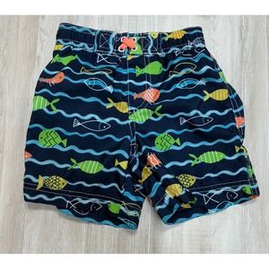 Wippette Toddler Boys Swim Trunks 2T Fish Print Elastic Waist Drawstring Blue